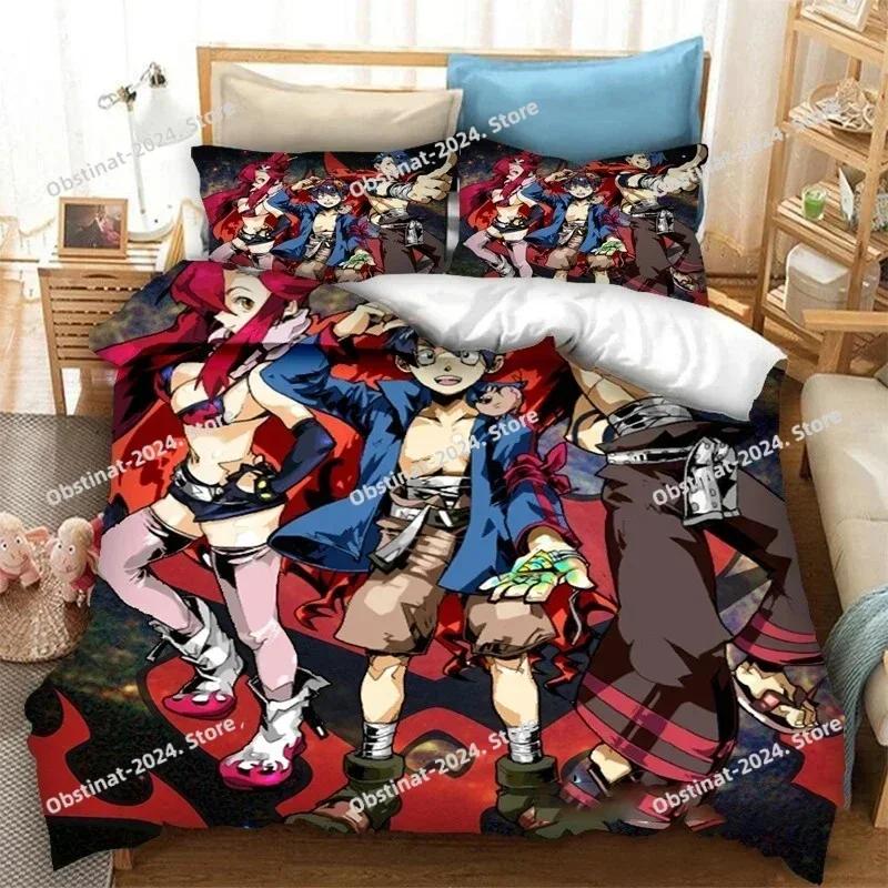 Anime Tengen Toppa Gurren Lagann Kamina Printed Bed Set Duvet Cover Pillowcase Bedding Set Bed Linen Sheet Quilt Cover Full Size