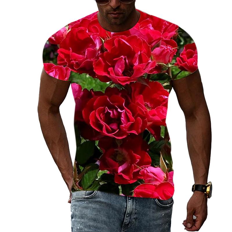 Summer Rose Flower Graphic T Shirts For Men and Women Fashion Casual Personality O-neck Print T-shirt 3D Harajuku Style Tee Top