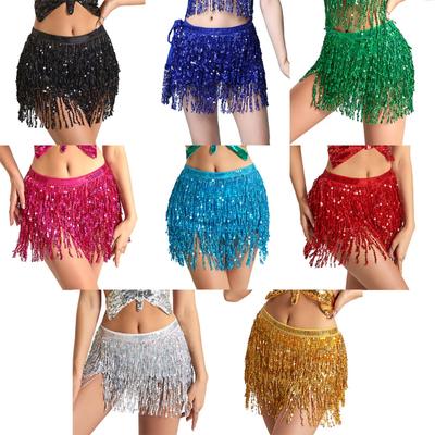Belly Dance Costume Sequin Tassel Hip Scarf Performance Waist Scarf Skirt