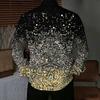 Chemise Homme à Col Jaune Imprimé Cachemire Diamant Floral Multicolore Manches Longues Boutonnée