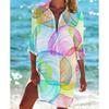 Camisa Saída de Praia Feminina Bikini Manga Curta Aberta na Frente