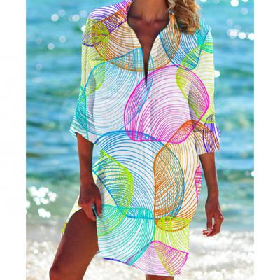 Damen Bikini Cover-Up Hemd Offene Vorderseite Strandbluse