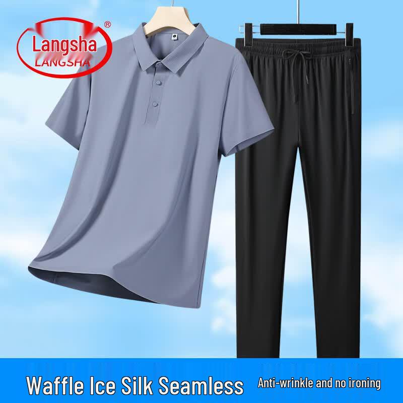 LangSha Men s Ice Silk Casual Summer Set M