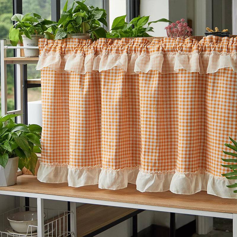 Double Layer High-End Embroidered Kitchen Cabinet Blackout Café Curtain