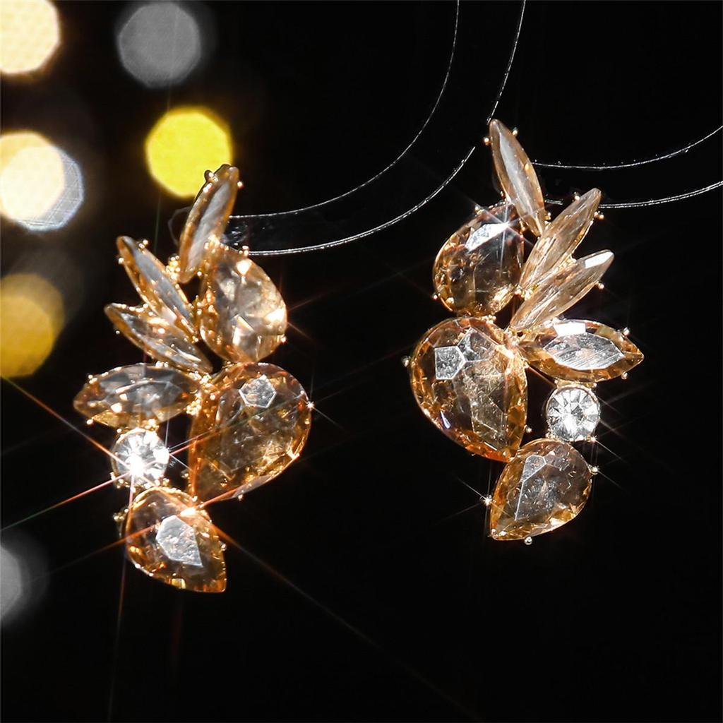 European and American Luxury Colorful Rhinestone Flower Stud Earrings for Women