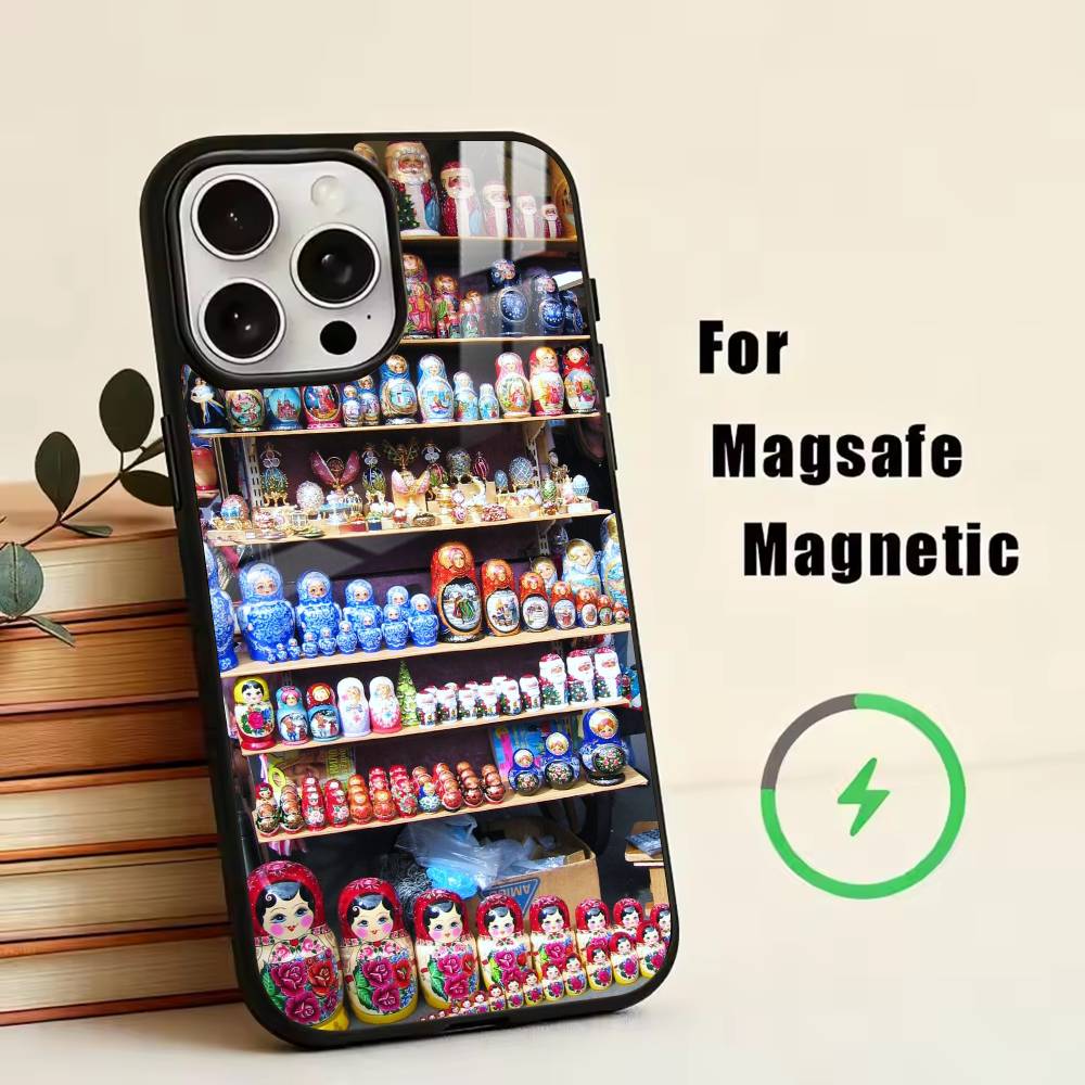 

Cute Russian Doll Art Phone Case For iPhone17,16,15,14,13,12,11 Plus,Pro Magnetic with Magsafe Wireless Charging iPhone15