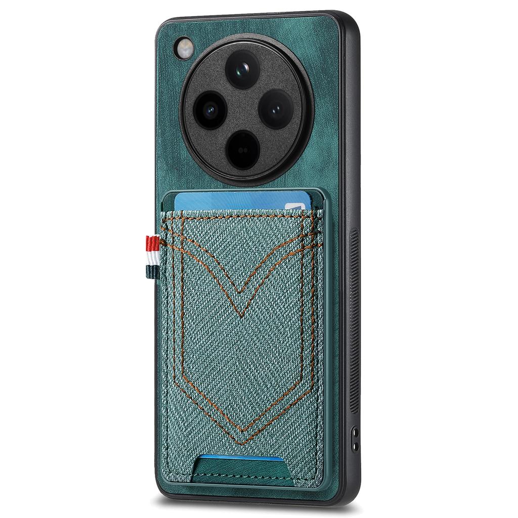 Para Capa de Celular Oppo Find X8 Pro 5G Textura de Tecido Jeans Retrô Couro Capa Traseira Porta-Cartões