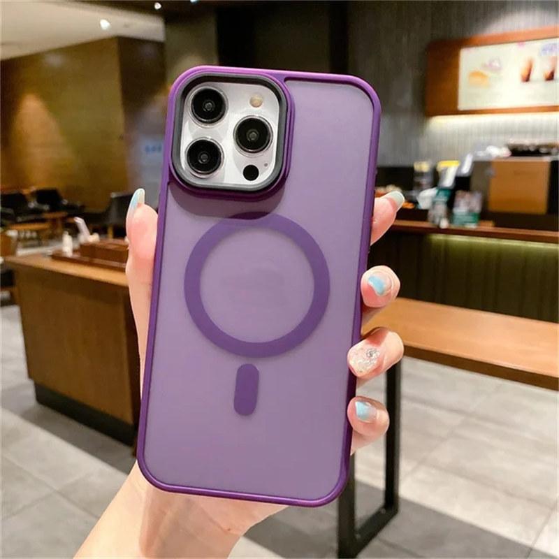 Frosted Translucent Magnetic For Magsafe Case For iPhone 15 14 13 12 11 Pro Plus Max Wireless Charge Solid Armor Bumper Matte Cover