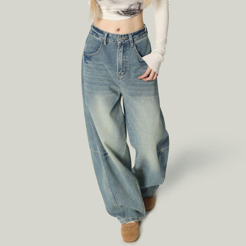 2025 New Women's High-Waist Wide-Leg Jeans - Loose, Plus Size, Floor-Length for Spring, Summer & Autumn