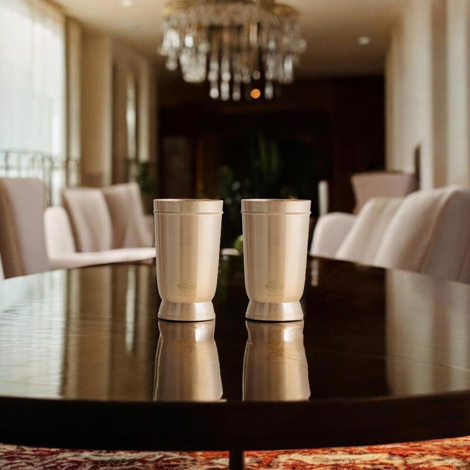 

Стакан/Тумблер из чистой латуни с матовой отделкой и латунным дном, для питья, подачи воды, йоги и аюрведы, объем 270 мл, набор из 2 штук