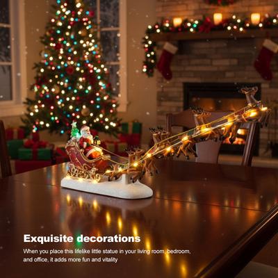 Weihnachtsschlitten und Rentier mit LED-Lichtern Weihnachtsrentier für Auto Feiertags-Schmuck Xmas Haus Tischdeko Geschenke