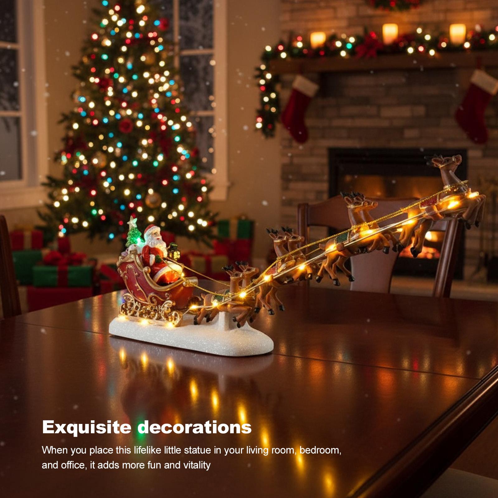 Christmas Santa Claus Sleigh and Reindeer Figurine with LED Lights Santa Sleigh and Reindeer Santa Sleigh Ornament China Mainland