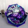 Butterfly Stained Glass Automatic Folding Umbrella  8 Ribs, Durable Iron Frame, Bright Color Pattern Compact Travel Umbrella, Suitable for O