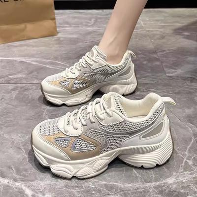 Platformowe buty 'daddy shoes' damskie 2025 nowe letnie siateczkowe casualowe buty do biegania sportowe wszechstronne oddychające buty ins tide