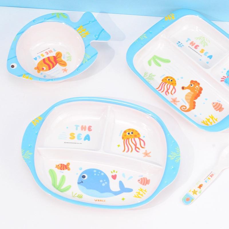 Wuhe Kids' Melamine Cartoon Compartment Tray, Baby Bowl, and Tableware Set