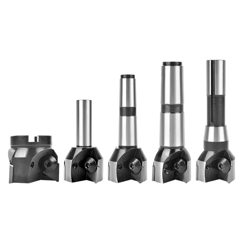 Triangular Right-Angle Face Milling Cutter, Interchangeable Head, Morse 3# 4# Straight/R8 Shank, 90° Triangular Insert.