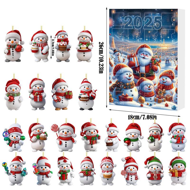 Christmas Advent Calendar 2D Flat Acrylic Snowman Countdown Calendar Xmas Tree Hanging Ornament New Year Kids Gift
