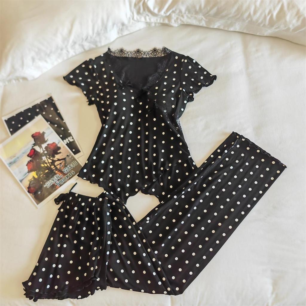 Women's Modal Pajama Set: Short-Sleeved with Built-in Bra, Includes Shorts and Long Pants for Spring/Summer