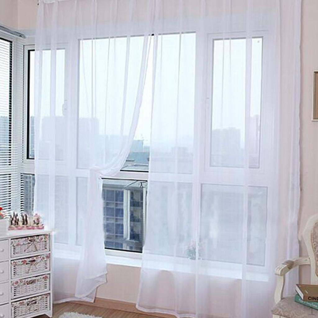 Voile Window Curtain Drape Set Solid Color Polyester