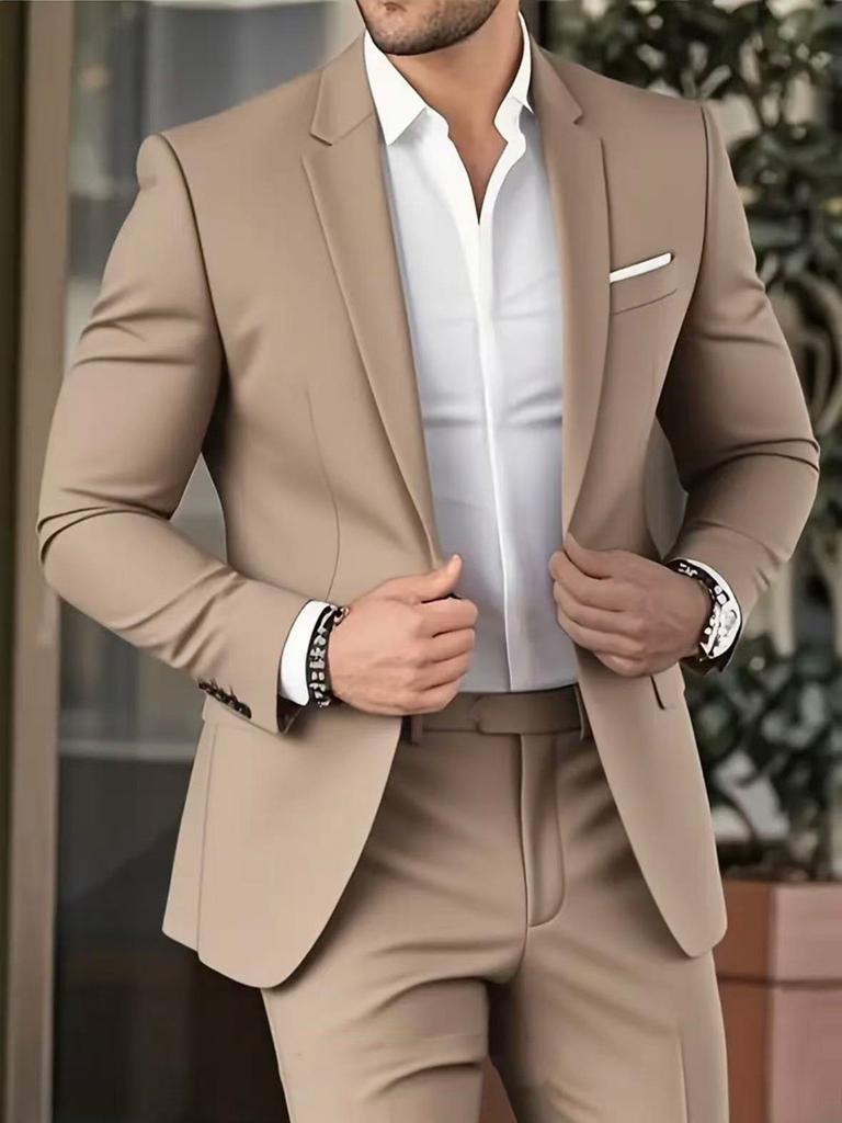 Men Solid Color Slim Fit Formal Business Banquet Suit Set