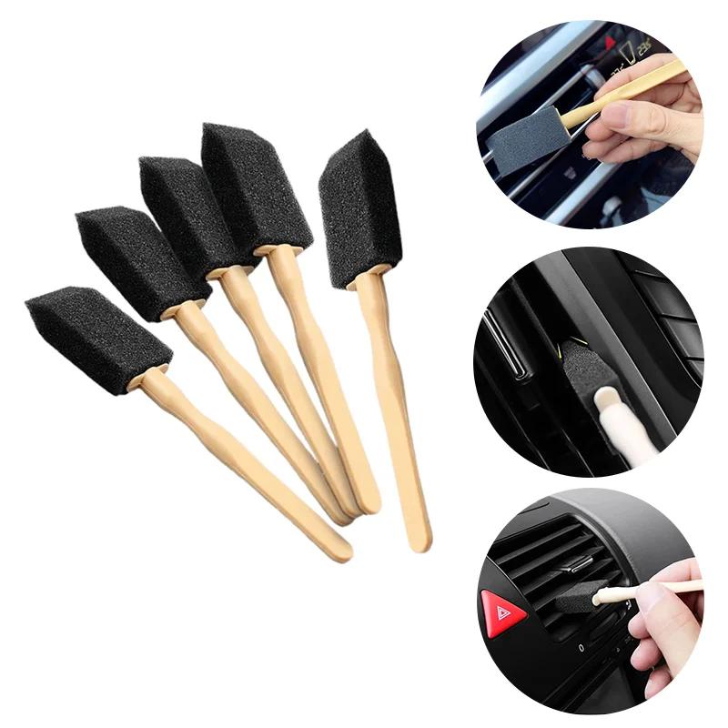 Car Vent Brush with Soft Sponge Wooden Handle 14cm Car AC Vent Dust Remover Tool for Air Conditioning Grilles Interior Cleaning