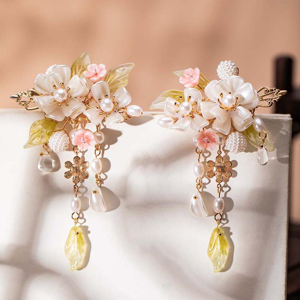 1pair Chinese Hanfu Hair Accessories Red Flower Hairpins Vintage Dress Headwear Long Butterfly Tassels Hair Clip Noiva Jewelry