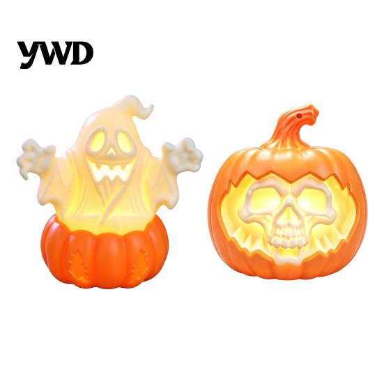 Decorative Fall Lights Halloween Pumpkin Light, LED Lighted Ghost Skull Lantern, Spooky Seasonal Atmosphere Lighting Tabletop Lamp for Home