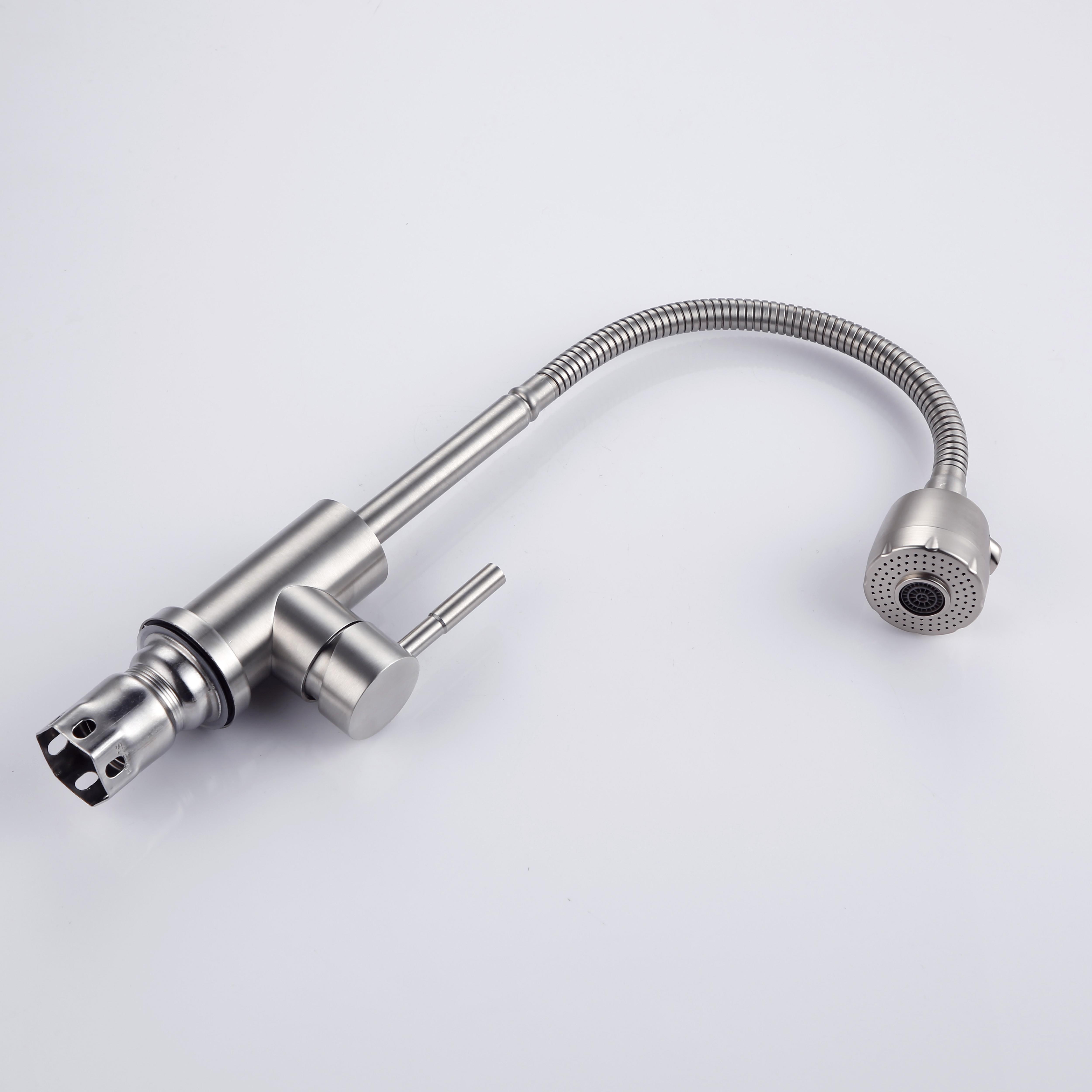 

Гибкий однорычажный смеситель с отверстием для холодной и горячей воды. Мойка из нержавеющей стали. Встроенный кухонный кран. L