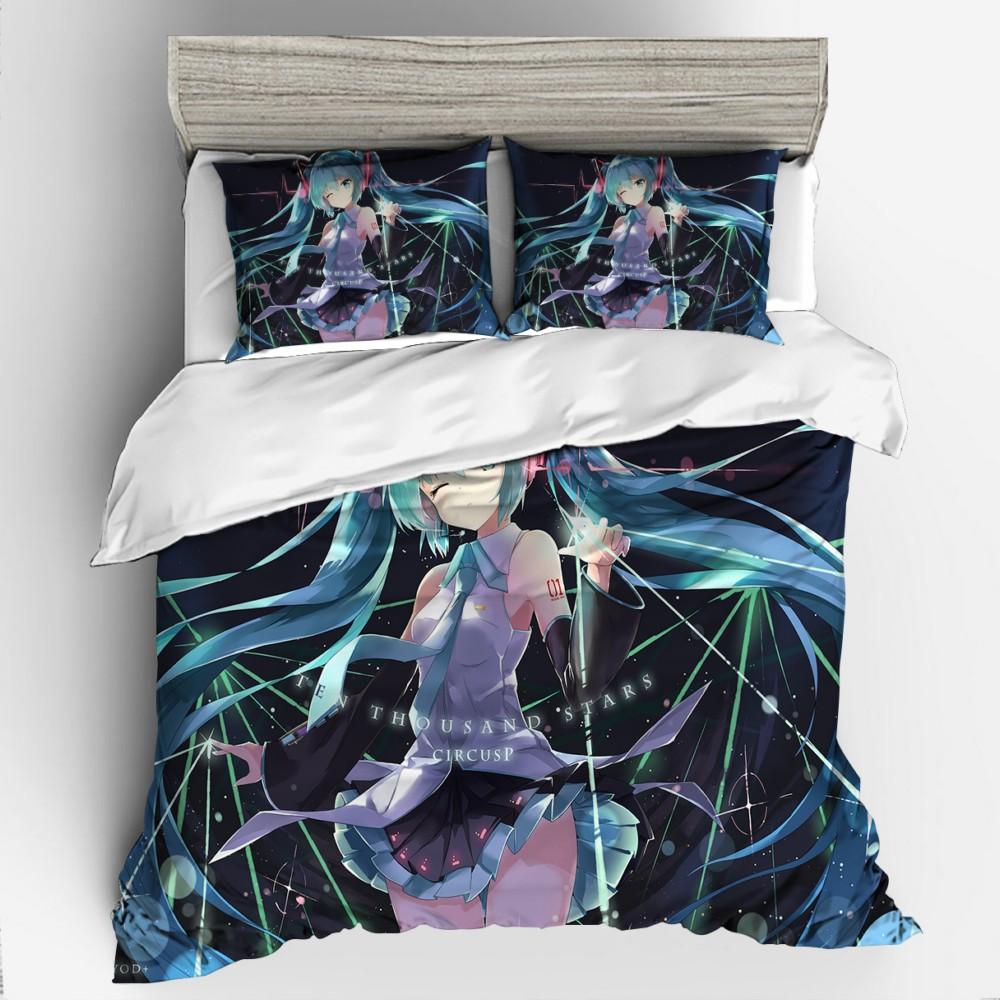 3D Digital Printing Animation Series Hatsune Quilt Cover Three-Piece Set Thickened