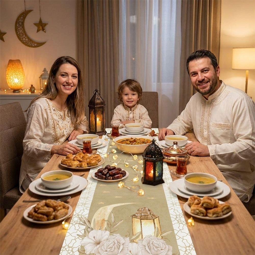 Multicolor Eid Mubarak Table Runner 33*180cm Dinning Table Decor Ramadan Decor Tablecloth Moon Castle Flower Rectangle