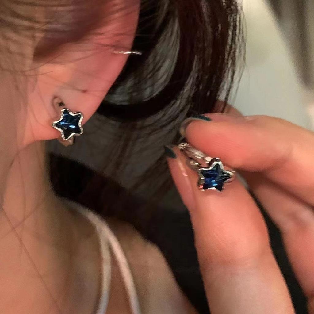Personality Versatile Blue Star Ear Buckle Female Sweet Cool Spice Girl Temperament Niche Design Sense Earrings Earrings