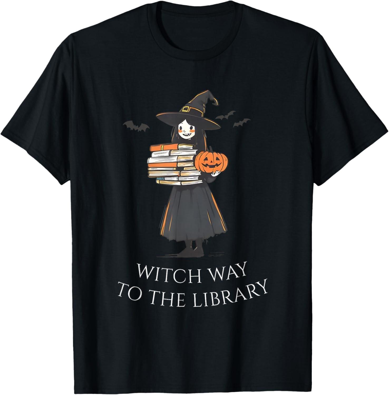 Witch Way to The Library Halloween Librarian Book Bookworm  unisex T-Shirt Mens Womens Tees Top 3XL