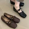 Retro Mary Jane Shoes Women's 2025 New French Temperament Double Bow Square Head Shallow Mouth Inner Height Increase Evening Shoes