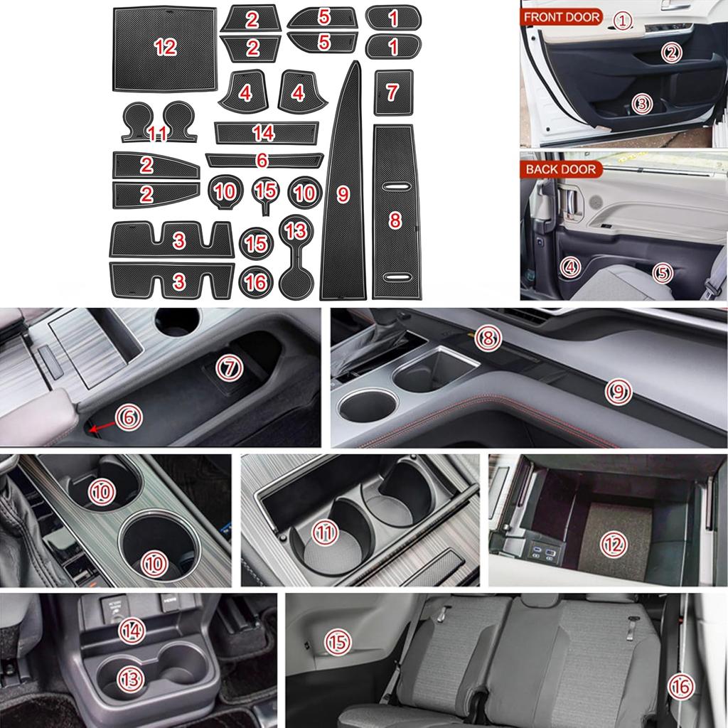 SENSHINE Cup Holder Ert For Toyota Sienna Accessories 2024 Center Console Liner Door Pocket Non-Slip Anti Dust Pad Premium Interior 25Pcs Set