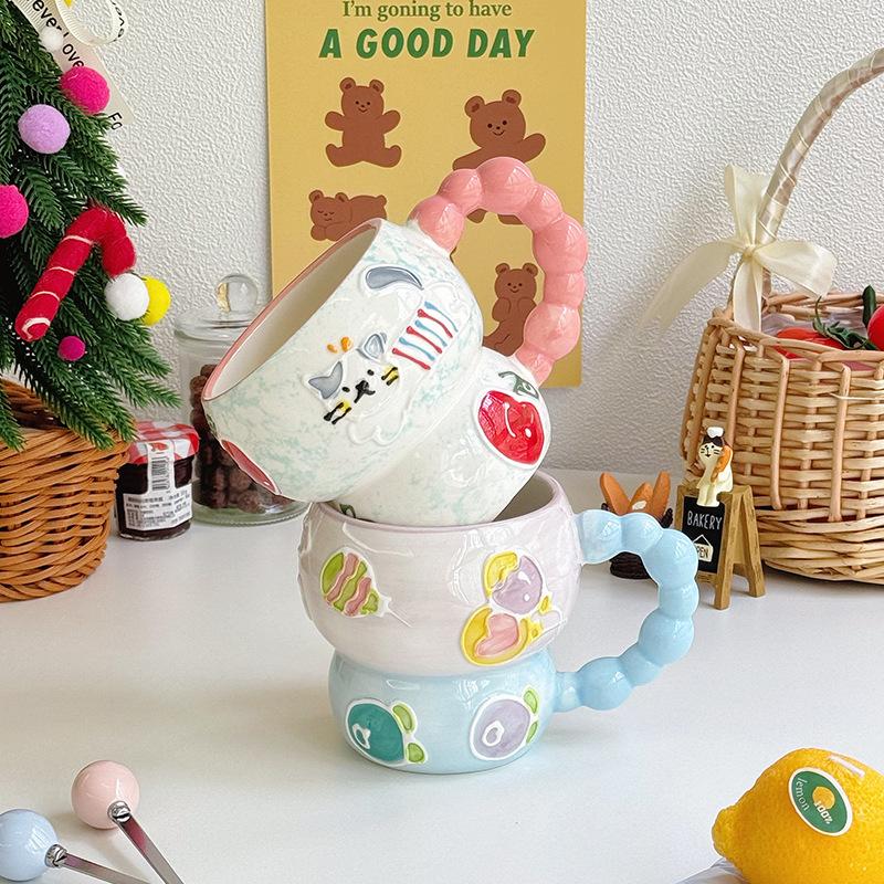Cute high-value fruit ceramic mug creative coffee breakfast cereal cup girls drinking cup birthday gift