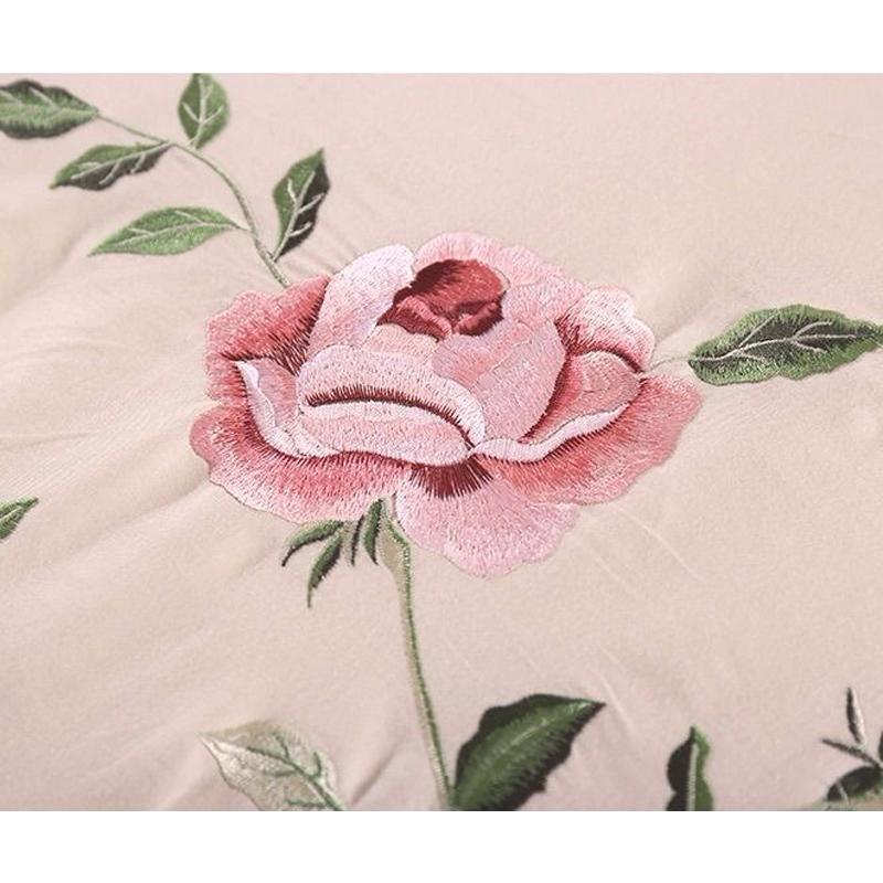 WOSTAR Rose Flora Embroidery Design Flat Bed Sheet Solid Colour Cotton Twill Linen Bedding Luxury Home Textiles Queen King Size