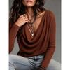 Women S Loose Fit Long Sleeve Waterfall Neck Knit Top Casual Versatile Base Shirt