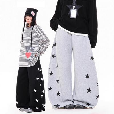 Pantalon de survêtement d'hiver large pour femme avec imprimé étoiles style coréen
