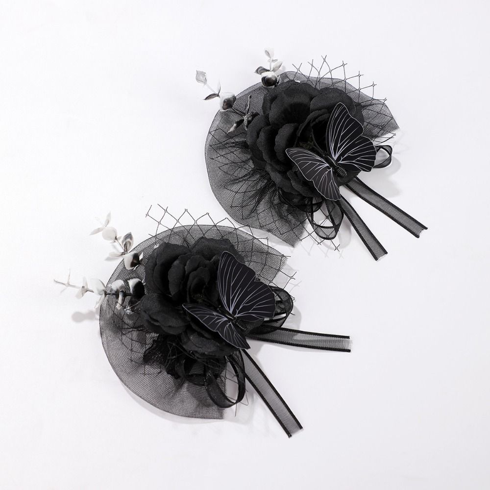 Black Color Wrist Corsage Fabric Flower Flower Brooch New Floral Boutonniere Wedding Party