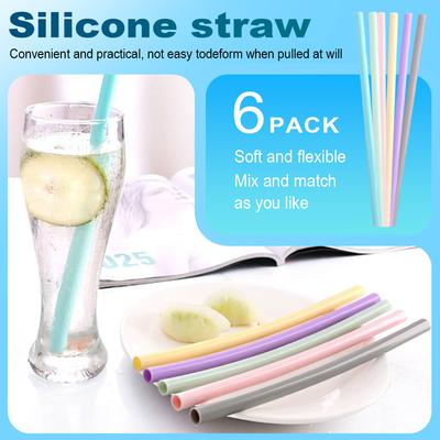 Leeseph Reusable Silicone Drinking Straws, Long Straight Flexible Silicone Drinking Straws with Cleaning Brushes  for 6 Pieces