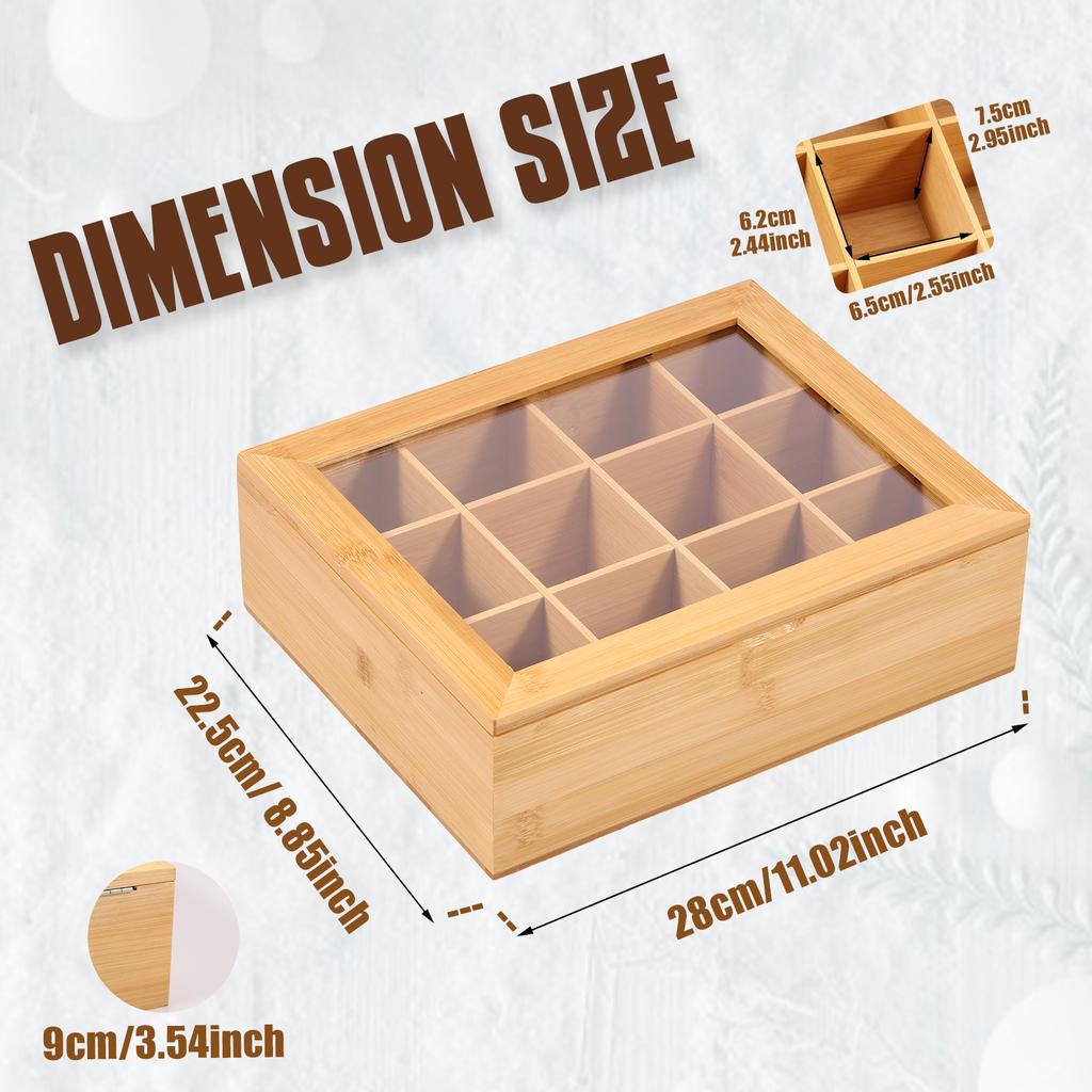 Bamboo Tea bag Storage Box Portable Teabag Holder with 5/8/12 Compartments Multipurpose Tea Packet Box for Home Office Spices