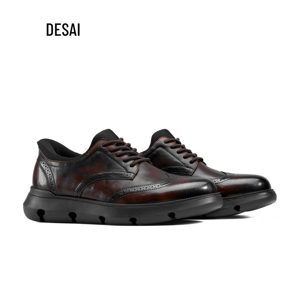Desai 2025 Men's Height-Increasing Leather Shoes: Versatile, Wear-Resistant, Thick-Soled for Autumn/Winter.