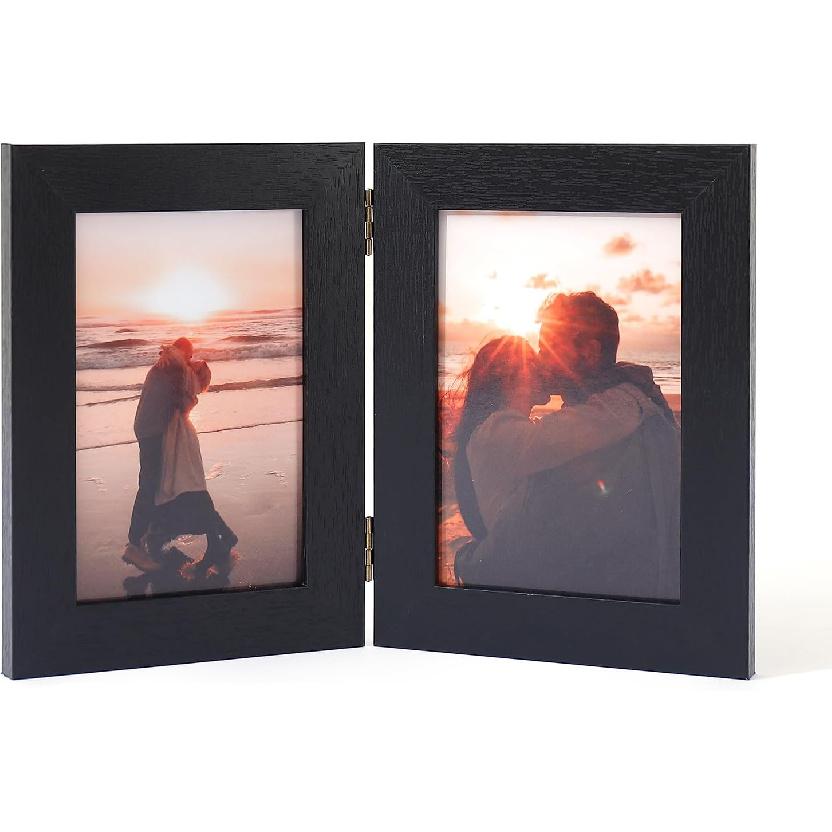 4x6 Three Picture Frames Hinged Folding Photo Frames Vertical Stand Frames(DARK BROWN) Double чёрный