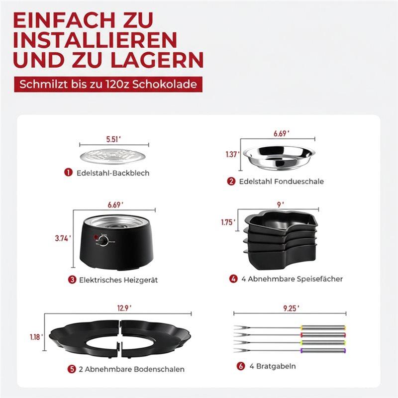 ABBP-Flammloses Fondue-Set 2 in 1 Beheizbare Schüssel Elektrischer Marshmallow-Röster 4 Röstgabeln Zuhause US-Stecker Filmabend-Zubehör