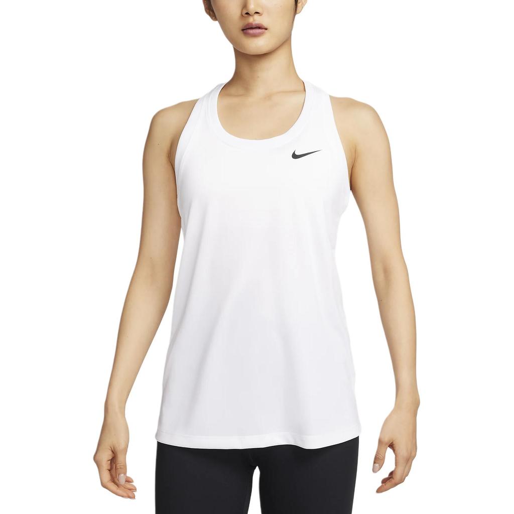 Nike Dri-FIT Racerback Sweat-Wicking Comfortable Solid Color Crew Neck Tank Top Women Tops White DX0707-100