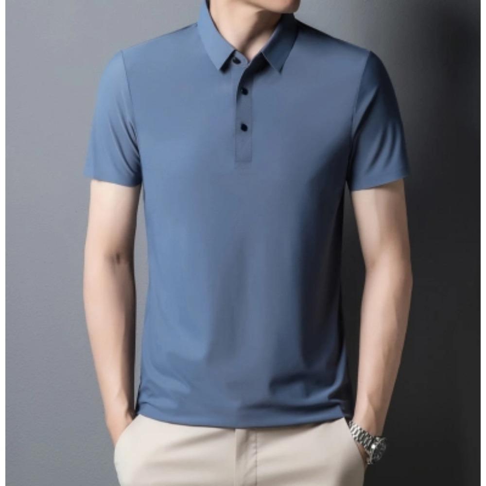Ice Silk POLO Shirt Men's Lapel Loose Markless T-shirt High-end Business Casual Short-sleeved Top