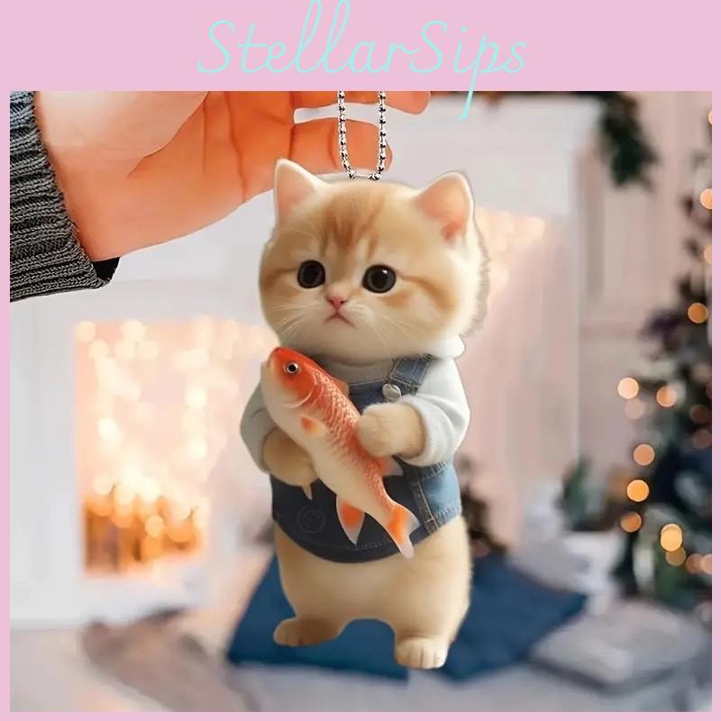 Cat Car Acrylic Keychain Ornament With Simple Design For Vehicle Interior