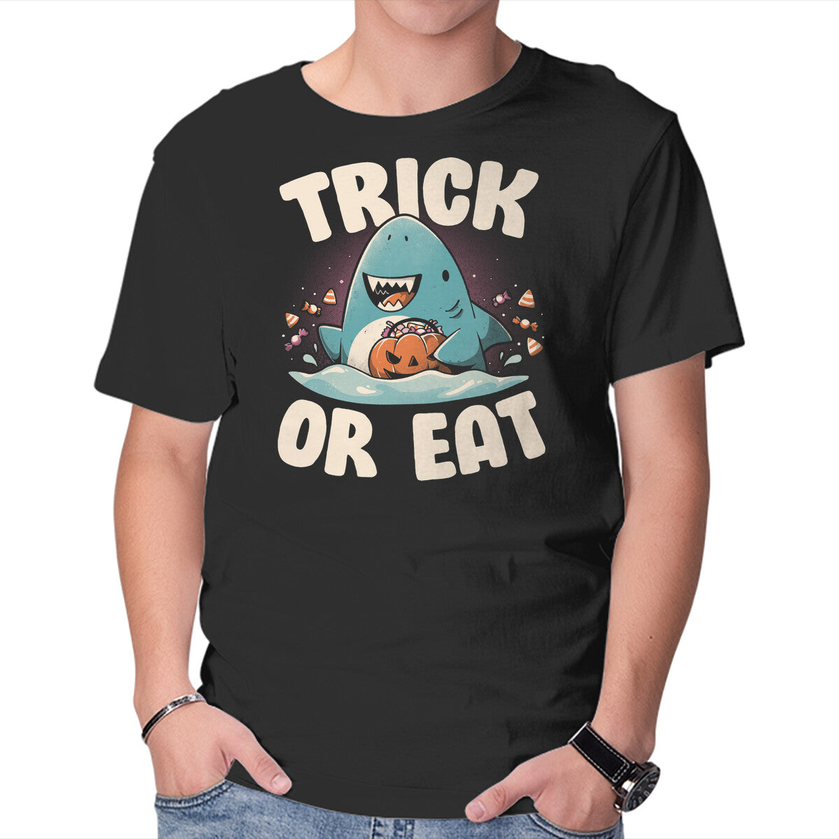 Unisex Crew Neck T-Shirt Trick Or Eat Graphic Short Sleeve Casual Tee XXXL