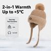 Kids Winter Knitted Earflap Hat with Pom Pom, Plush Lining and Long Ties, Warm Windproof Polyester Cap for Ages 4–10Years