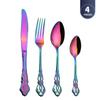 4pcs Gold Stainless Steel Cutlery Set Royal European Spoon Fork And Steak Knife Retro Hollow Design Dinnerware Luxury Tableware